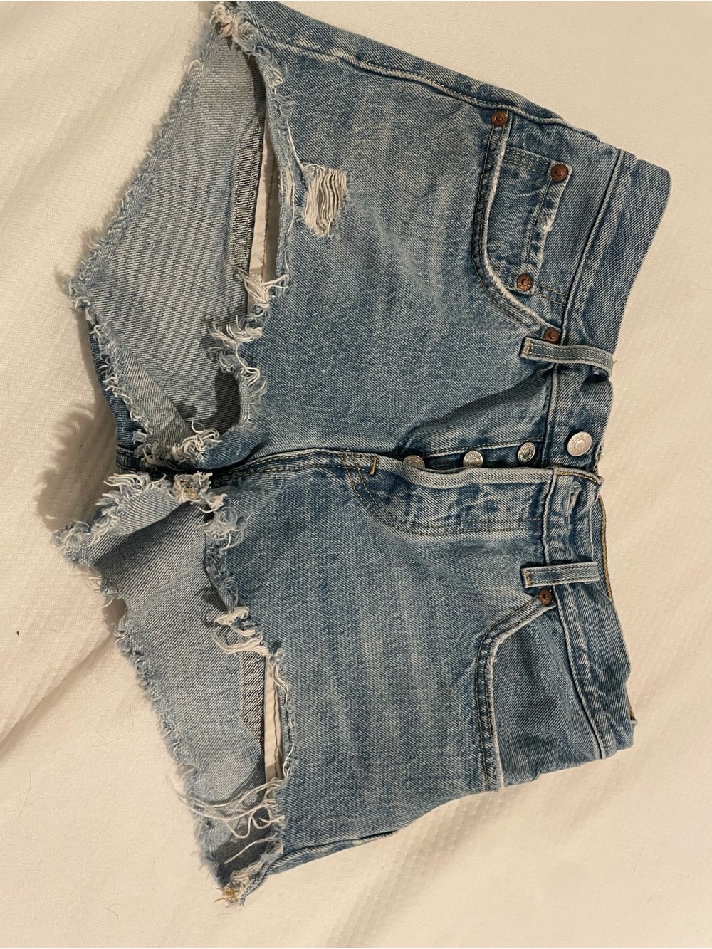 Levi's Light Blue Distressed Button-Fly Denim Shorts